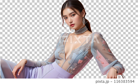 時尚時尚模特兒女人擺姿勢（透明背景）PNG與alpha通道AI生成 116383594
