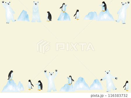 水彩風　氷と白熊とペンギン　フレーム 116383732
