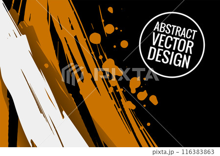 White and orange brush stroke on black background. Japanese style. Vector illustration of grunge wave stains. Vector illustration. 116383863