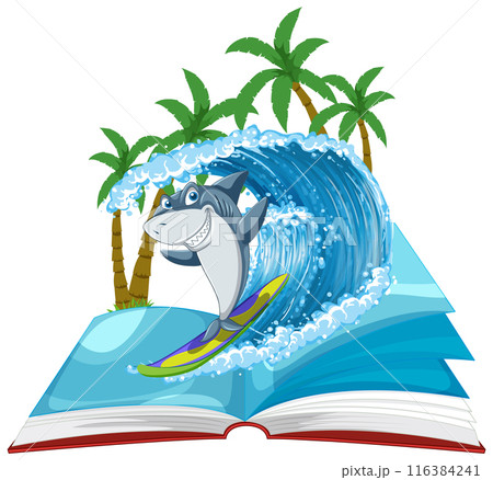 Shark Surfing Adventure in Book Shark Surfing Adventure in Book 116384241