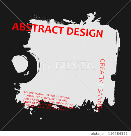 Grunge abstract background design. Brush paint ink stroke over square frame. Vector illustration. 116384531