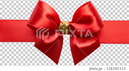 red ribbon and bow with gold isolated against transparent background 116385113