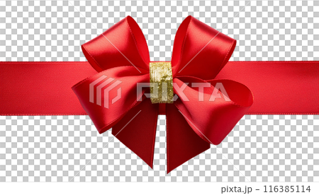 red ribbon and bow with gold isolated against transparent background 116385114