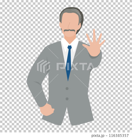 A male manager putting his hand forward to stop something A male manager putting his hand forward to stop something 116385357