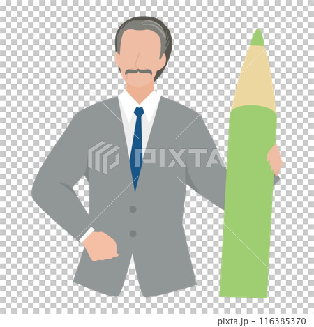 A male manager holding a large pen A male manager holding a large pen 116385370