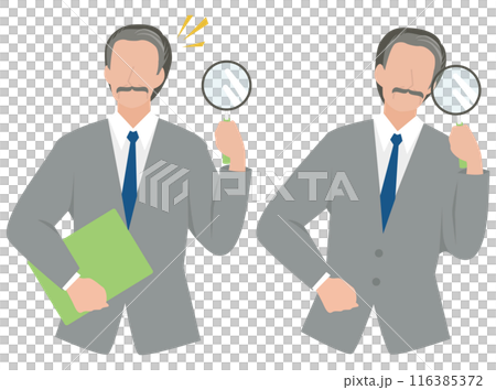 Male manager looking through a magnifying glass 116385372