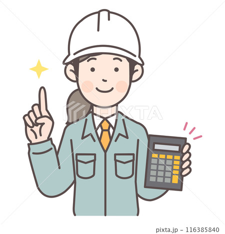 電卓を持った建設作業員の女性 116385840