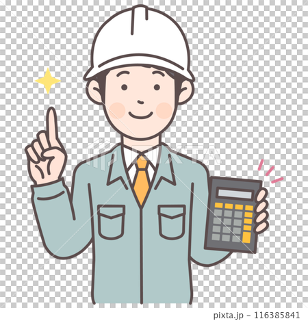電卓を持った建設作業員の男性 電卓を持った建設作業員の男性 116385841