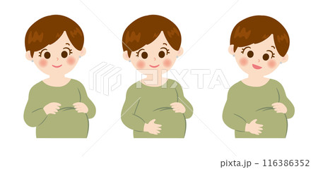 お腹をさする妊婦さんの表情イラスト お腹をさする妊婦さんの表情イラスト 116386352