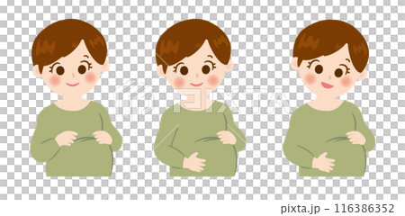 Illustration of a pregnant woman rubbing her stomach 116386352