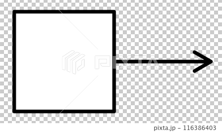Square frame with thin arrow (black line, white paint) 116386403