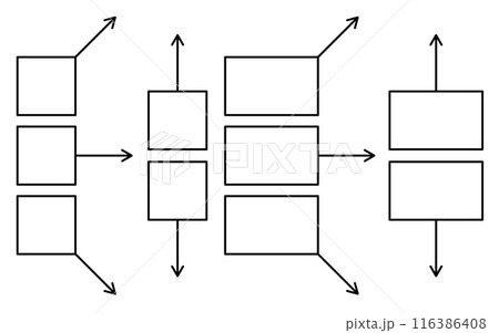 細い矢印のついた正方形や長方形のフレームセット(黒線白塗り) 細い矢印のついた正方形や長方形のフレームセット(黒線白塗り) 116386408