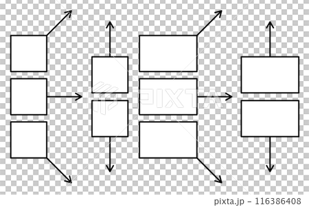 細い矢印のついた正方形や長方形のフレームセット(黒線白塗り) 細い矢印のついた正方形や長方形のフレームセット(黒線白塗り) 116386408