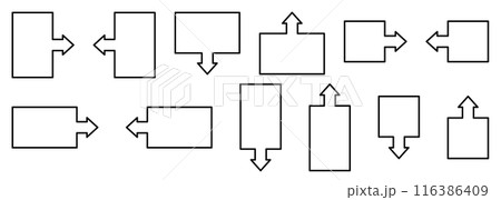 矢印のついた四角いフレームセット(黒線白塗り) 矢印のついた四角いフレームセット(黒線白塗り) 116386409