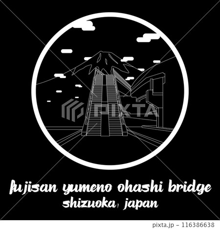 Circle Icon Fujisan Yumeno Ohashi Bridge. Vector illustration 116386638