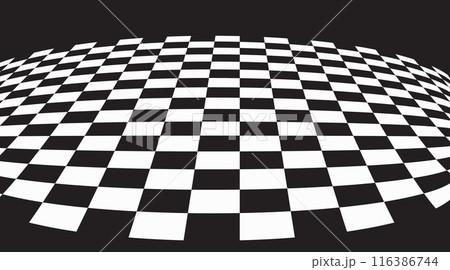 Distorted black and white checkered background 116386744