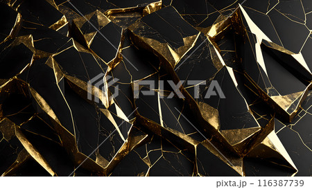 Cracks in black marble filled with gold. 3d background Cracks in black marble filled with gold. 3d background 116387739
