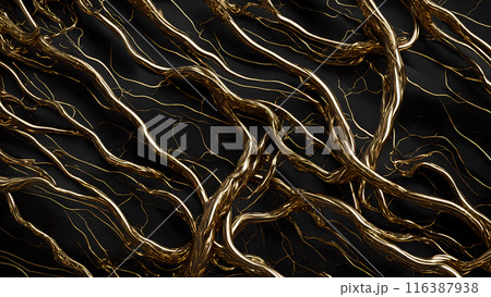 Black marble with intricate golden veins running through it. 3d background  116387938