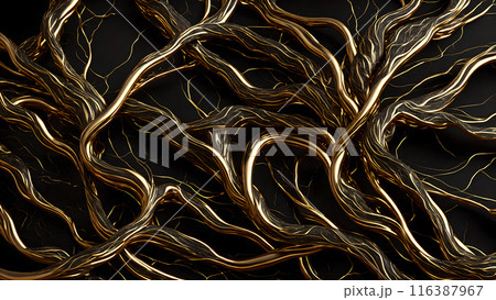 Black marble with intricate golden veins running through it. 3d background  116387967