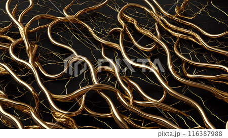 Black marble with intricate golden veins running through it. 3d background Black marble with intricate golden veins running through it. 3d background 116387988