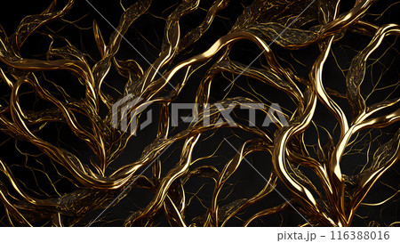 Black marble with intricate golden veins running through it. 3d background  116388016