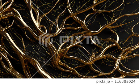 Black marble with intricate golden veins running through it. 3d background  116388024