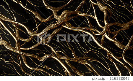 Black marble with intricate golden veins running through it. 3d background  116388042