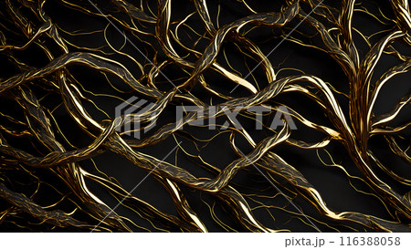 Black marble with intricate golden veins running through it. 3d background Black marble with intricate golden veins running through it. 3d background 116388058