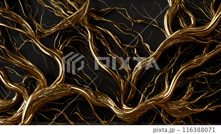 Black marble with intricate golden veins running through it. 3d background Black marble with intricate golden veins running through it. 3d background 116388071