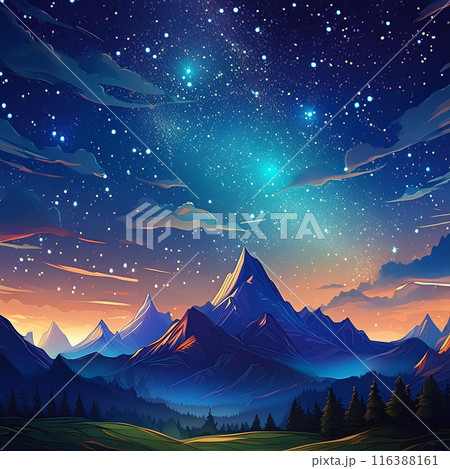 満天の星空と山々のイラスト 116388161