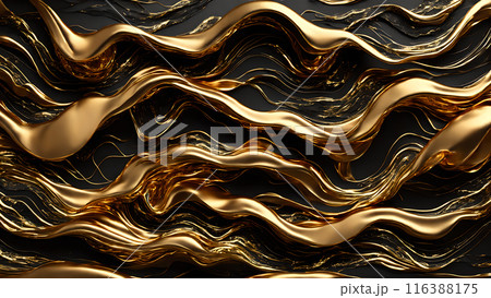Waves of gold flowing across black marble. 3d background Waves of gold flowing across black marble. 3d background 116388175
