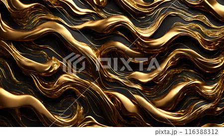 Waves of gold flowing across black marble. 3d background Waves of gold flowing across black marble. 3d background 116388312