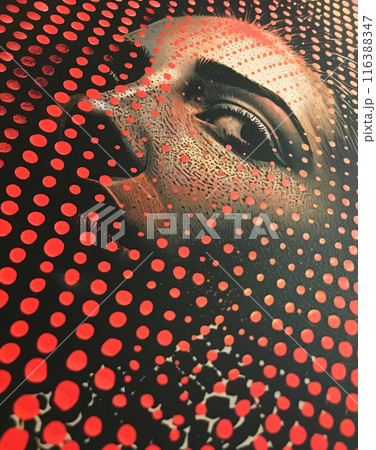 Woman face emerging from red halftone pattern 116388347