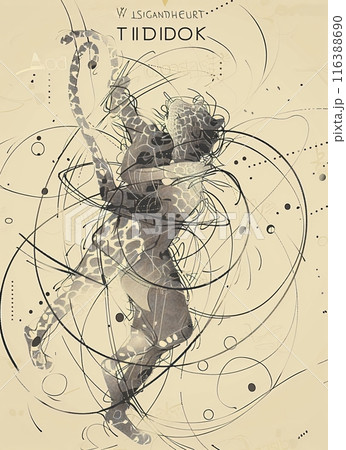 Leopard prowling through abstract geometric shapes 116388690