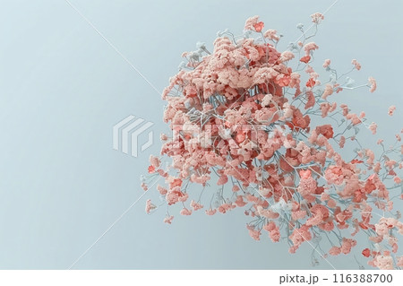 Delicate pink flowers exploding on a pastel blue background 116388700