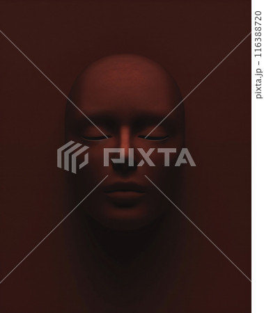 Mannequin face emerging from darkness with eyes closed 116388720