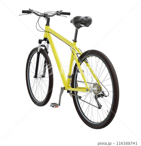 Yellow bicycle, side back view isolated on white background, 3D illustration 116388741