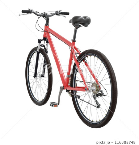 Red bicycle, side back view isolated on white background, 3D illustration Red bicycle, side back view isolated on white background, 3D illustration 116388749