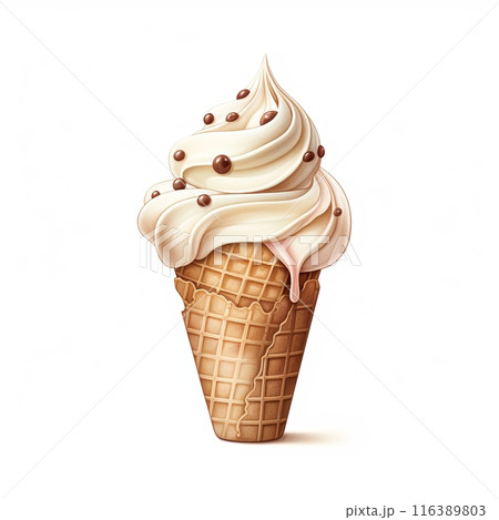 Single ice cream cone with chocolate balls on white background 116389803