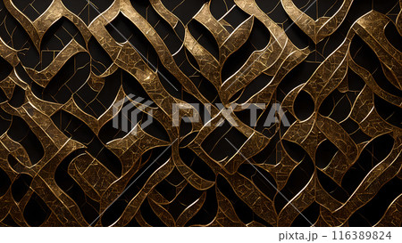 Golden Mosaic: Black marble with gold mosaic patterns. 3d background Golden Mosaic: Black marble with gold mosaic patterns. 3d background 116389824