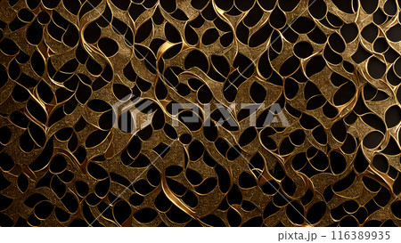 Golden Mosaic: Black marble with gold mosaic patterns. 3d background 116389935