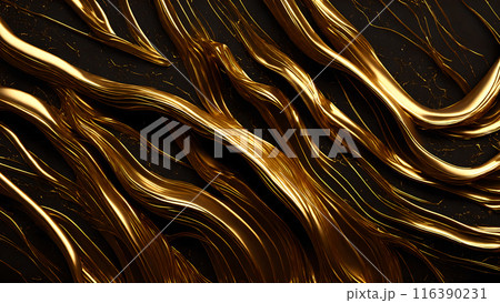 Golden Streaks Bold streaks of gold on a black marble background. 3d background  116390231