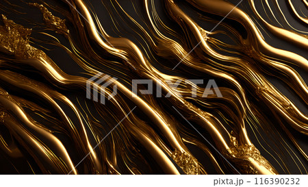Golden Streaks Bold streaks of gold on a black marble background. 3d background  116390232
