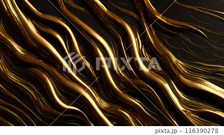 Golden Streaks Bold streaks of gold on a black marble background. 3d background  116390278