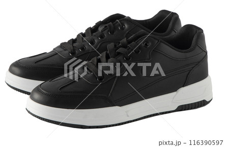 Black sneakers isolated on white background. Sports shoes for running. 116390597