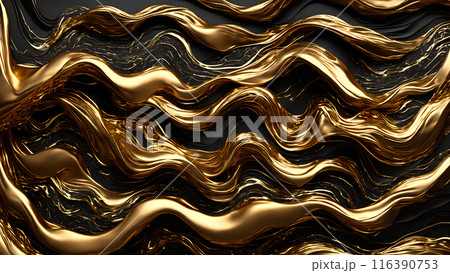 Golden Waves of gold flowing across black marble. 3d background Golden Waves of gold flowing across black marble. 3d background 116390753
