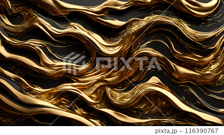 Golden Waves of gold flowing across black marble. 3d background Golden Waves of gold flowing across black marble. 3d background 116390767