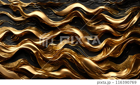 Golden Waves of gold flowing across black marble. 3d background Golden Waves of gold flowing across black marble. 3d background 116390769