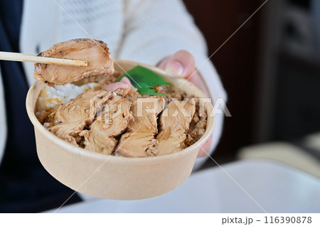 キャンピングカー旅行　食事　鶏めし　弁当　ご当地グルメ 116390878