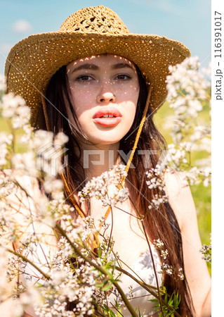 Summery portrait of gentle woman. Summery portrait of gentle woman. 116391017